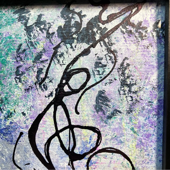 Original Abstract Framed Acrylic Floral Line Art Painting, 5x7" - Picture 7 of 14